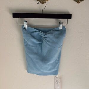 Amazon blue strapless top